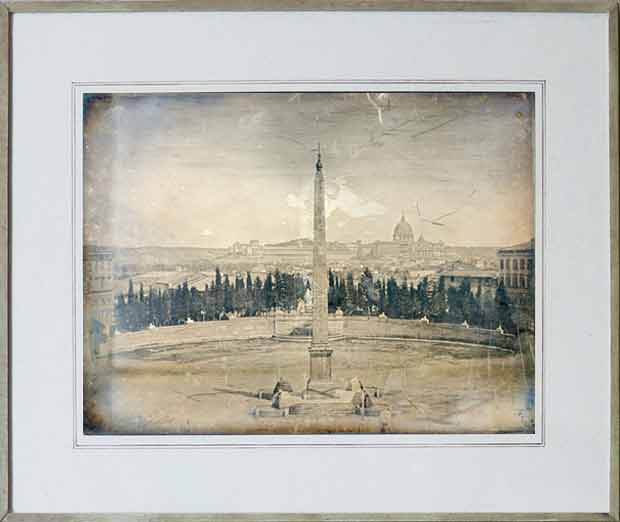 Piazza del Popolo, daguerréotype de Rome par Richebroug vers 1840-1842 : nouveau montage