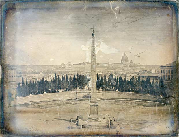 Piazza del Popolo, daguerréotype de Rome par Richebroug vers 1840-1842