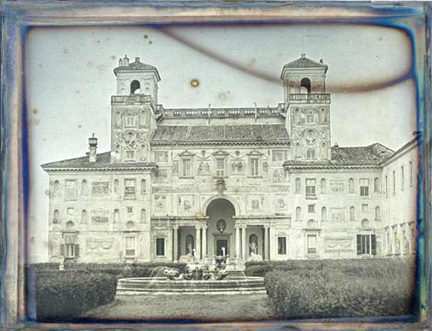 Villa Medicis, daguerréotype de Rome par Richebroug vers 1840-1842 : la plaque avant remontage